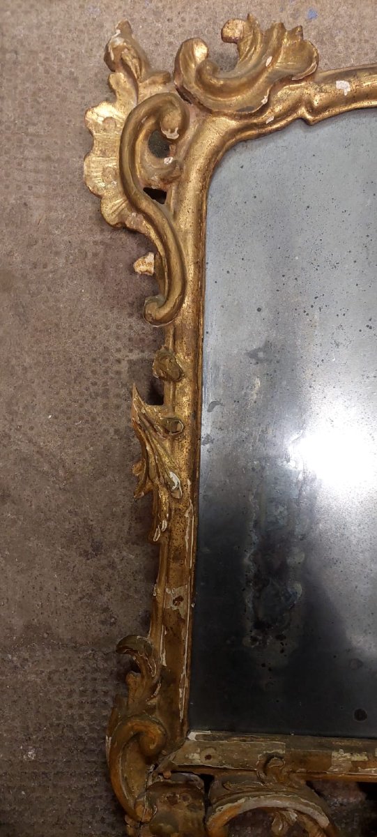 Antique Original Baroque Wooden Mirror Early 18th Century Gilded Carved-photo-2