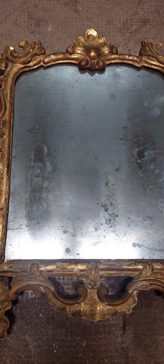 Antique Original Baroque Wooden Mirror Early 18th Century Gilded Carved-photo-3