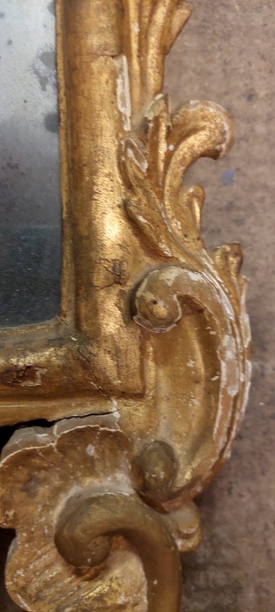 Antique Original Baroque Wooden Mirror Early 18th Century Gilded Carved-photo-5