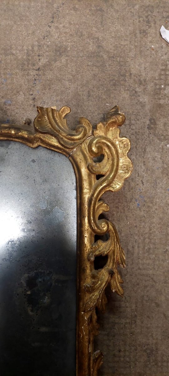 Antique Original Baroque Wooden Mirror Early 18th Century Gilded Carved-photo-8