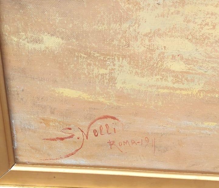 Large Oil Painting On Canvas Dated And Signed -silvio Nelli (1872-1921) -h.216 Cm-photo-6