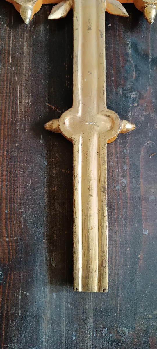 Antique Cross Antique Gilded Wooden Cross 18th Century-photo-2