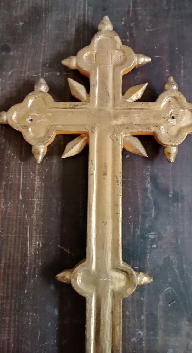 Antique Cross Antique Gilded Wooden Cross 18th Century-photo-3