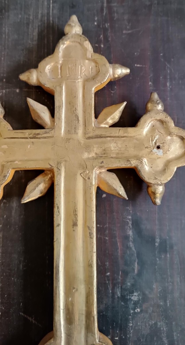 Antique Cross Antique Gilded Wooden Cross 18th Century-photo-1
