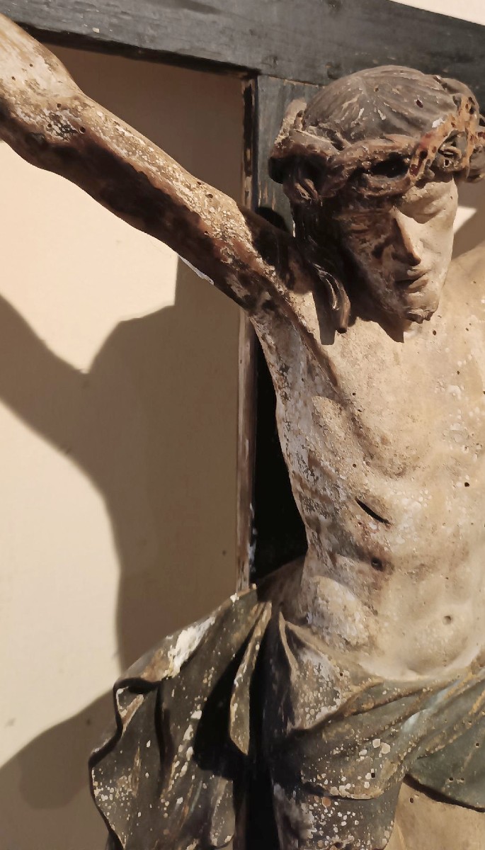 Ancient Large Polychrome Wooden Christ, Late 17th Century --photo-2