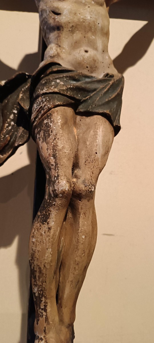 Ancient Large Polychrome Wooden Christ, Late 17th Century --photo-7