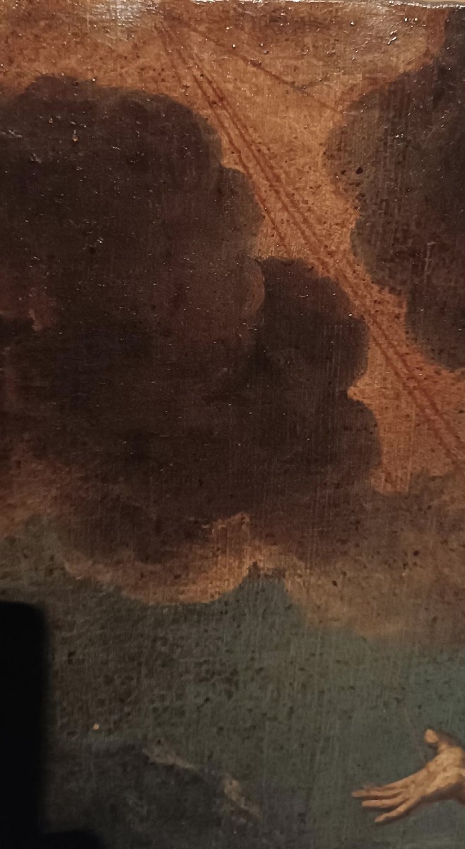 Peinture à l'huile ancienne sur toile représentant saint François en extase-photo-2