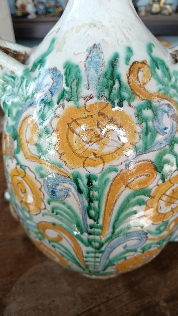FLACON EN MAJOLICA ANCIENNE, XVIIe SIÈCLE, ITALIE DU SUD-photo-4