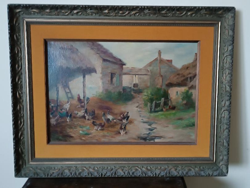 Oil Painting On Canvas Edmond Van Coppenolle (1846-1914) Landscape With Chickens-photo-4