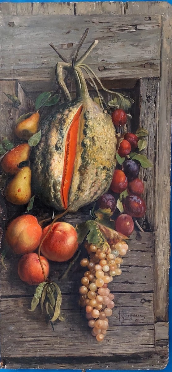 ZINGONI AURELIO FLORENCE 1853-1922, HUILE SUR TOILE, NATURE MORTE-photo-2