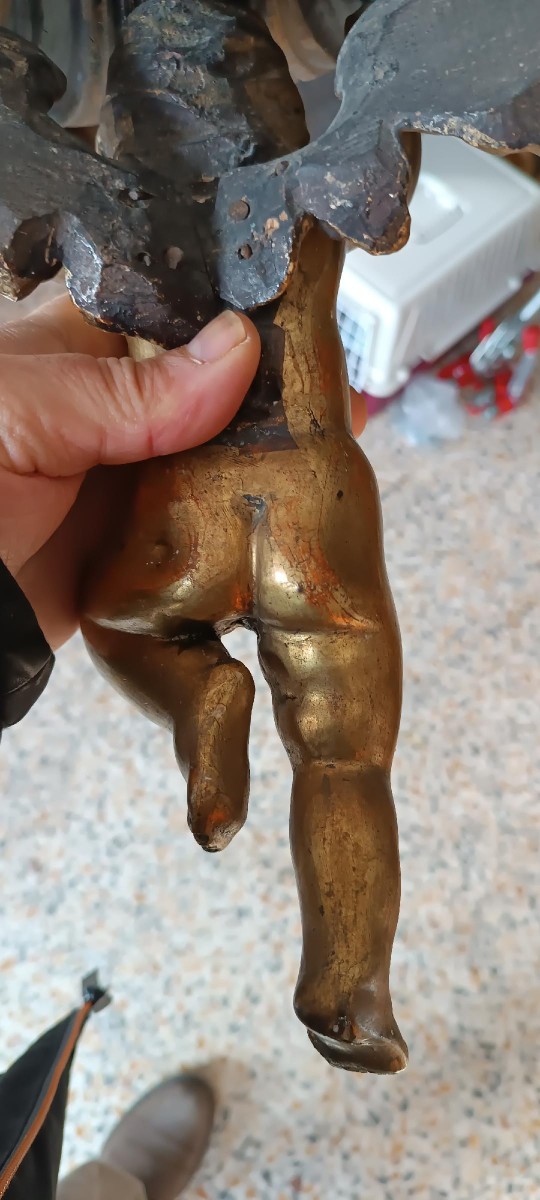 Antique Angel Shelf In Gilded Wood, Late 18th Century, Italian Manufacture-photo-4