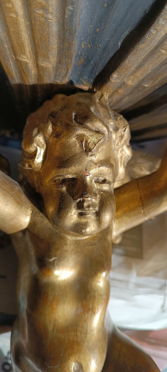 Antique Angel Shelf In Gilded Wood, Late 18th Century, Italian Manufacture-photo-1