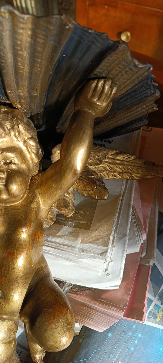 Antique Angel Shelf In Gilded Wood, Late 18th Century, Italian Manufacture-photo-4