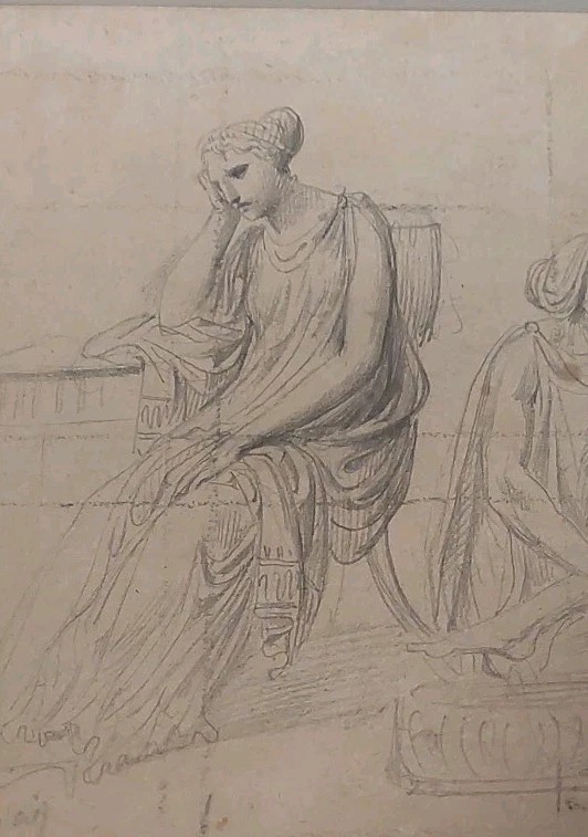 Ancien dessin au crayon sur papier, croquis signé XIXe siècle-photo-3