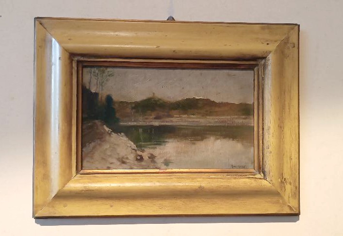 Antique Oil Painting On Panel From The Early 1900's - Lake Landscape - Signed Greco