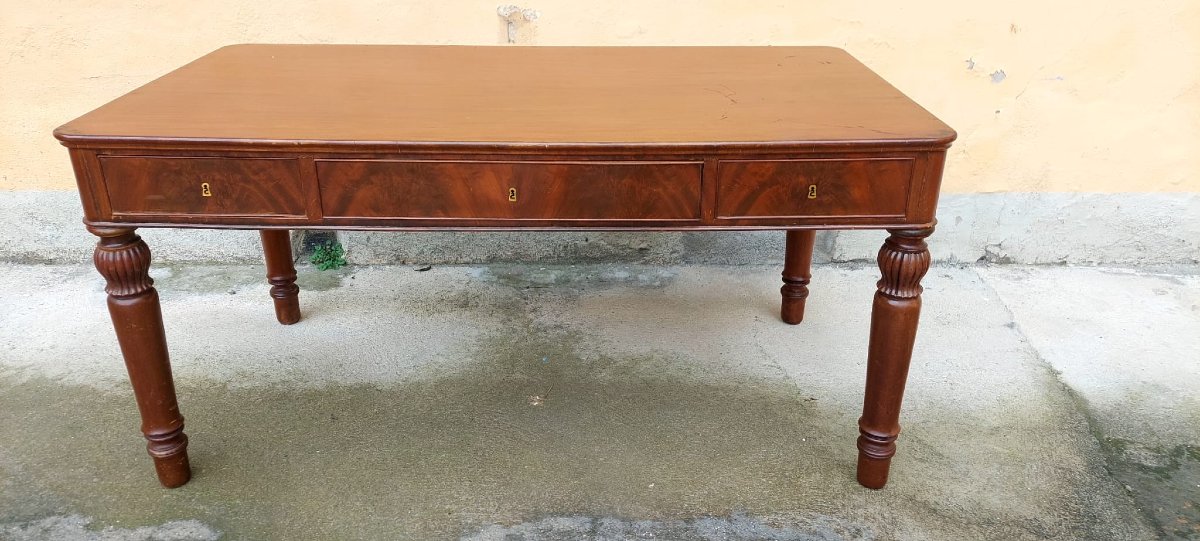 Antique Mahogany Writing Table Louis Philippe Austria 19th Century-photo-2