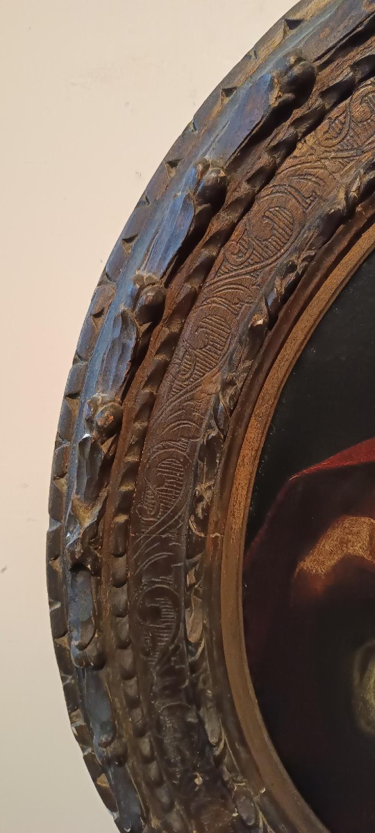 Peinture à l'huile ancienne sur toile, Salomé tenant la tête de Jean-Baptiste - XVIIIe siècle-photo-7