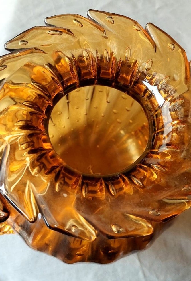 Rare Amber Murano Glass Collector Vase, Barovier Toso, 1950s Venice Italy.-photo-4