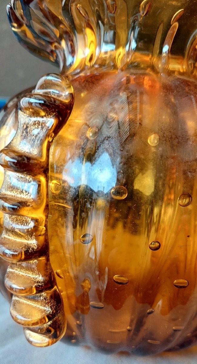 Rare Amber Murano Glass Collector Vase, Barovier Toso, 1950s Venice Italy.-photo-1