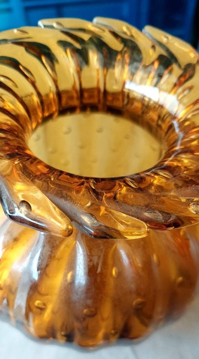 Rare Amber Murano Glass Collector Vase, Barovier Toso, 1950s Venice Italy.-photo-5