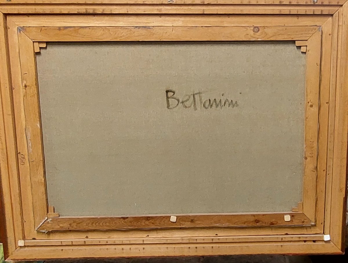 Bettarini Lido - Oil Painting On Canvas Landscape With Boats 100 X 70-photo-3