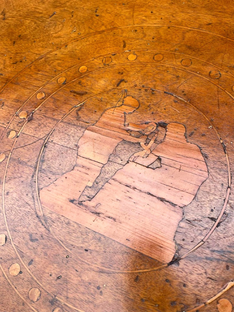 Table Empire Ronde Marquetée Ancienne Du Début Du 19ème Siècle-photo-2