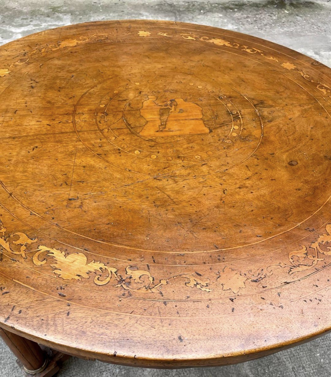 Table Empire Ronde Marquetée Ancienne Du Début Du 19ème Siècle-photo-3
