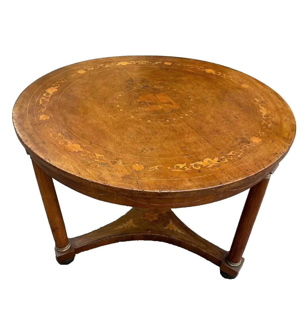 Table Empire Ronde Marquetée Ancienne Du Début Du 19ème Siècle-photo-1