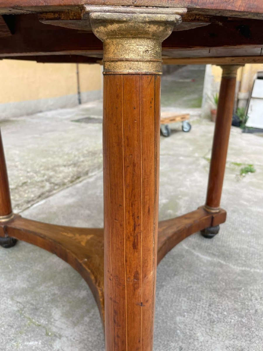 Table Empire Ronde Marquetée Ancienne Du Début Du 19ème Siècle-photo-5