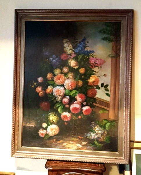 Grande peinture à l'huile sur toile nature morte fleurs Arcangelo Monzio Compagnoni-photo-2