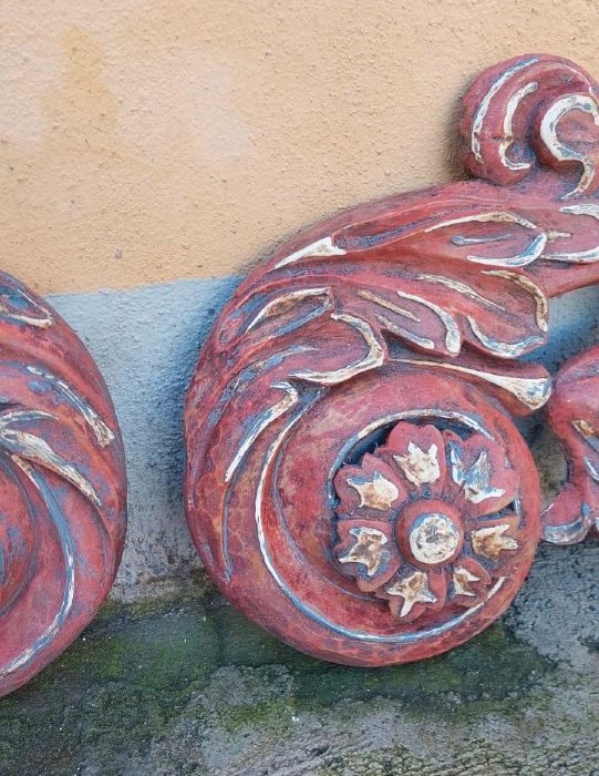 Paire de grandes frises baroques en bois sculpté du XVIIème siècle-photo-3