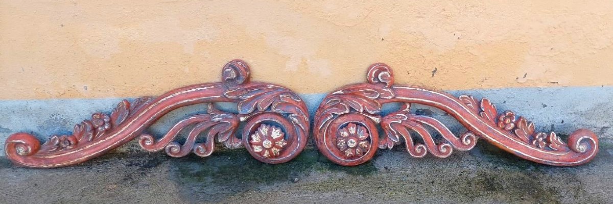 Paire de grandes frises baroques en bois sculpté du XVIIème siècle-photo-4