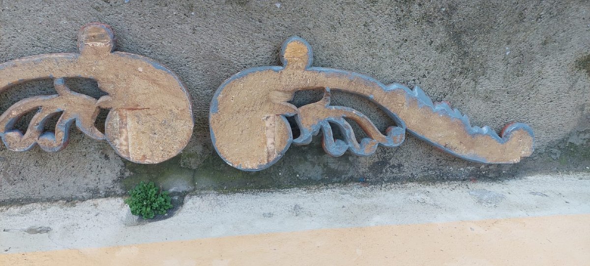 Paire de grandes frises baroques en bois sculpté du XVIIème siècle-photo-5