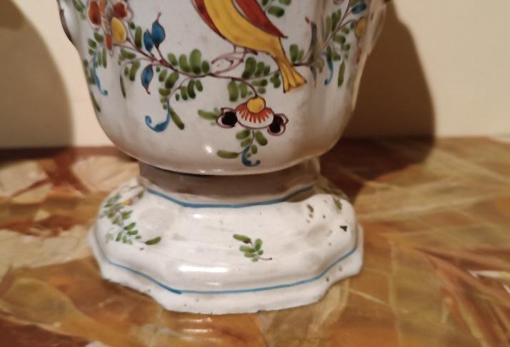 Pair Of Decorated Majolica Vases, 18th Century, France-photo-1