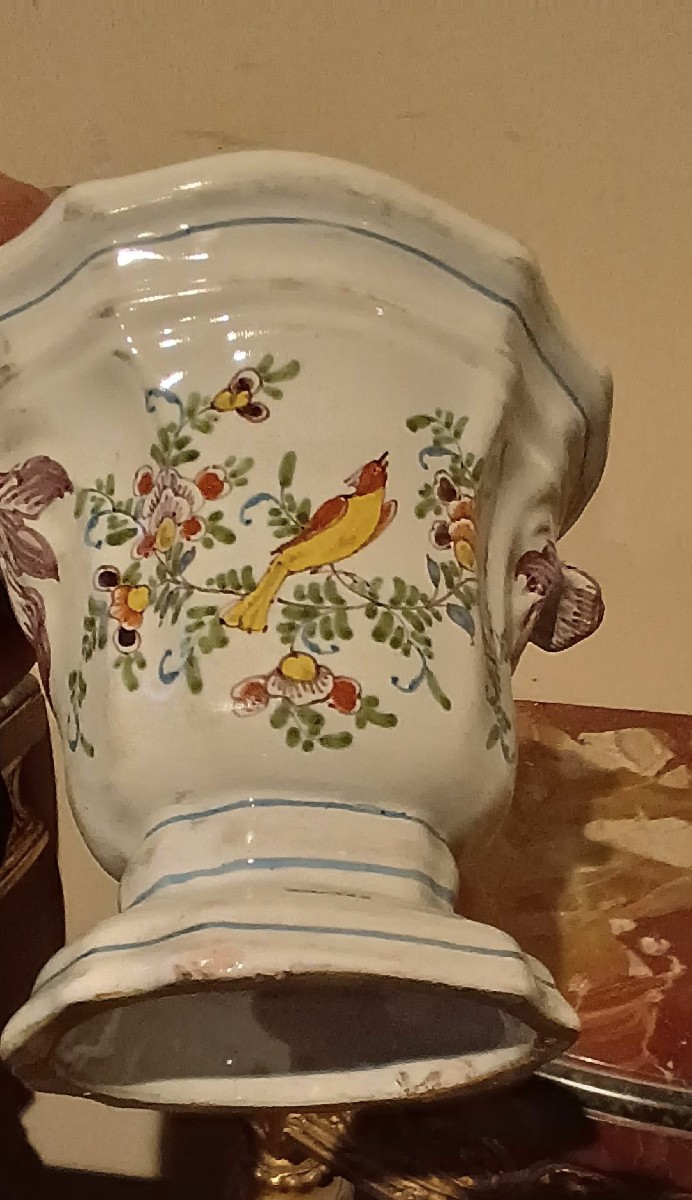 Pair Of Decorated Majolica Vases, 18th Century, France-photo-2