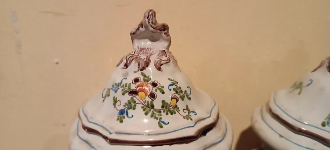 Pair Of Decorated Majolica Vases, 18th Century, France-photo-6