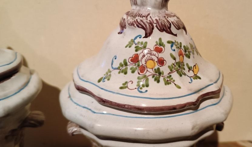 Pair Of Decorated Majolica Vases, 18th Century, France-photo-7