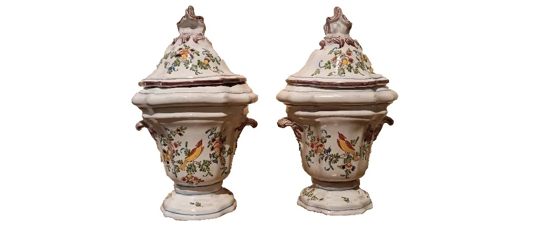 Paire de vases en faïence décorée, XVIIIe siècle, France