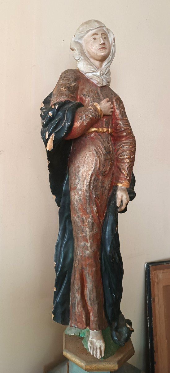 Large Ancient Polychrome Wooden Sculpture-photo-2
