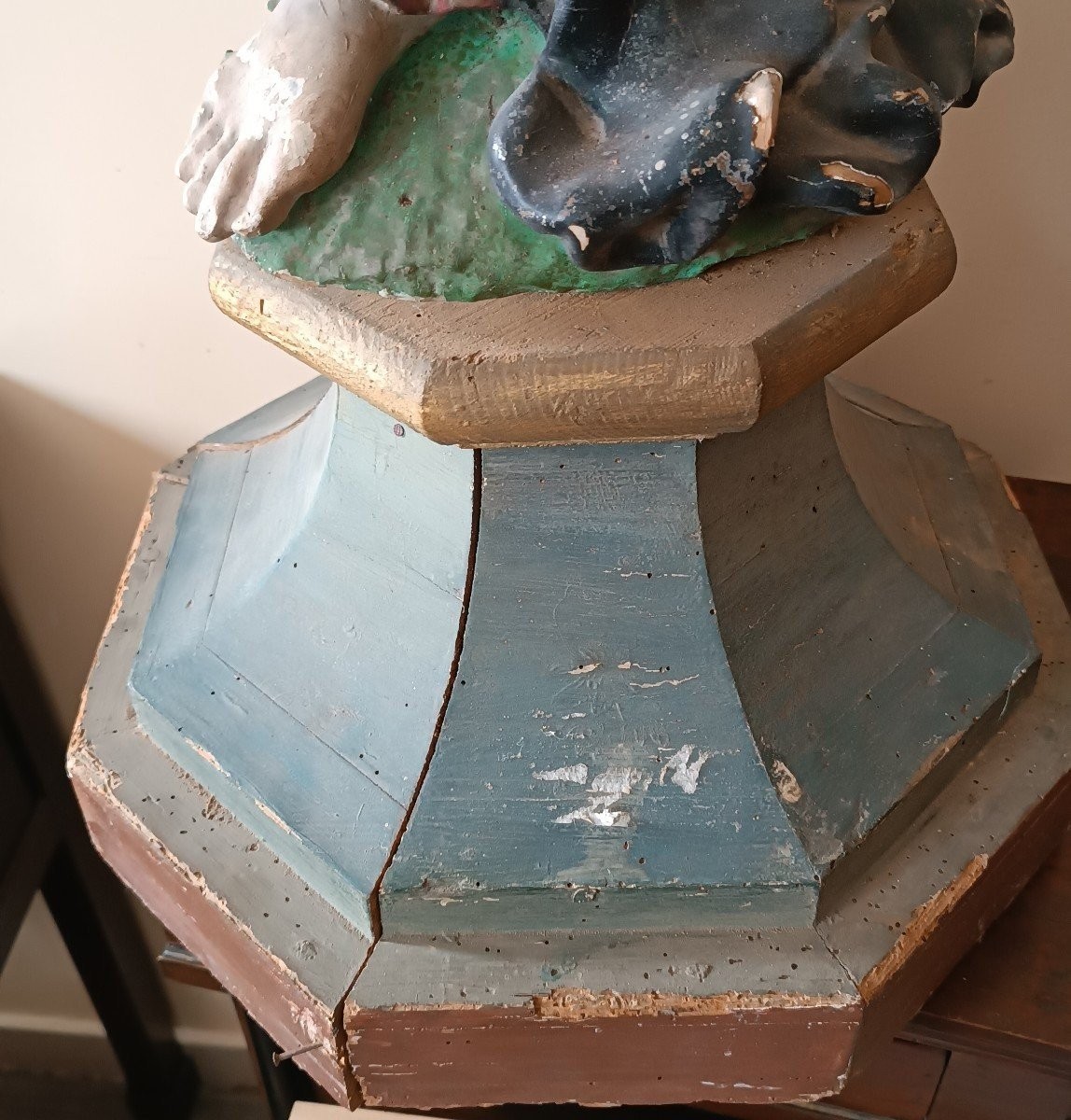 Large Ancient Polychrome Wooden Sculpture-photo-2