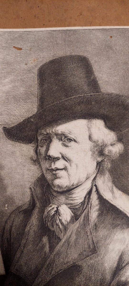 Autoportrait de Jean Jacques de Boisseau, 1796. Très rare.  Eau-forte imprimée sur papier vergé-photo-2