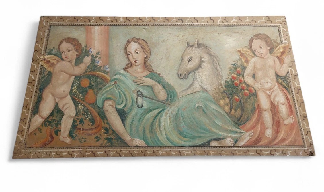Allegory Large Panel Painted In Tempera On Canvas Decorative 170x80 Cm0-photo-2