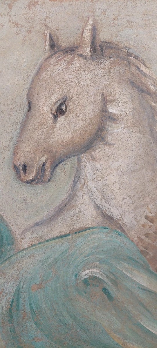 Allegory Large Panel Painted In Tempera On Canvas Decorative 170x80 Cm0-photo-7