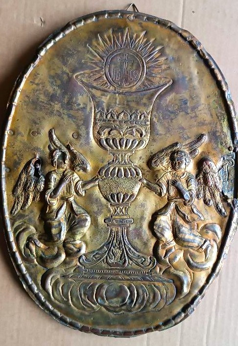 Antique Tabernacle Door - Baroque Gilded Brass Embossment-photo-2