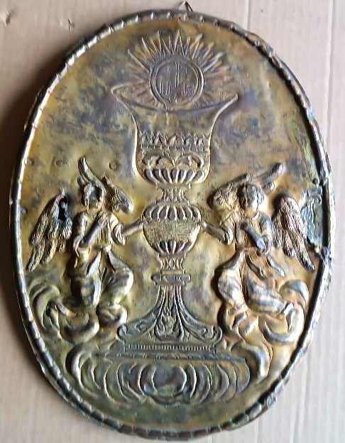 Antique Tabernacle Door - Baroque Gilded Brass Embossment-photo-3