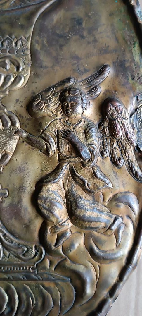 Antique Tabernacle Door - Baroque Gilded Brass Embossment-photo-5