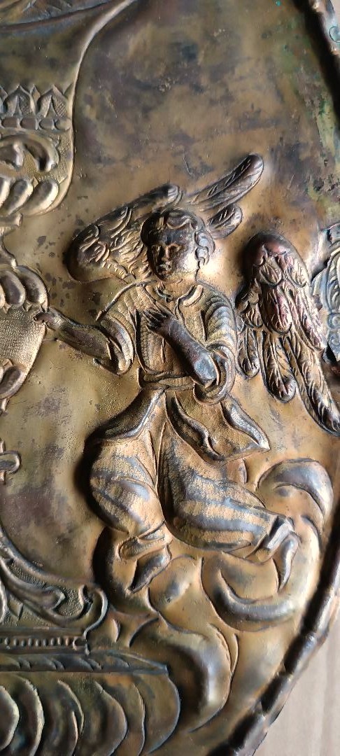 Antique Tabernacle Door - Baroque Gilded Copper Embossment-photo-5