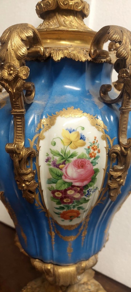 Large Sèvres Porcelain And Gilded Bronze Mercury Lamp - France, 19th Century-photo-4