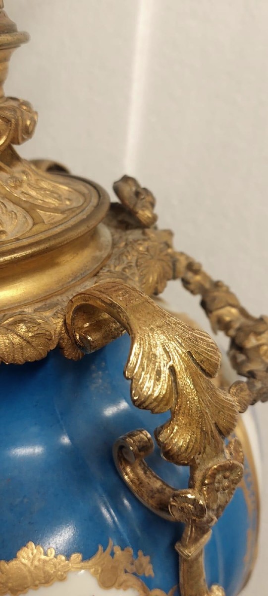 Large Sèvres Porcelain And Gilded Bronze Mercury Lamp - France, 19th Century-photo-8
