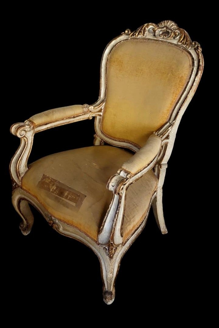 Fauteuil Sculpté En Bois, Laqué Antique Et Doré 19ème Siècle-photo-2